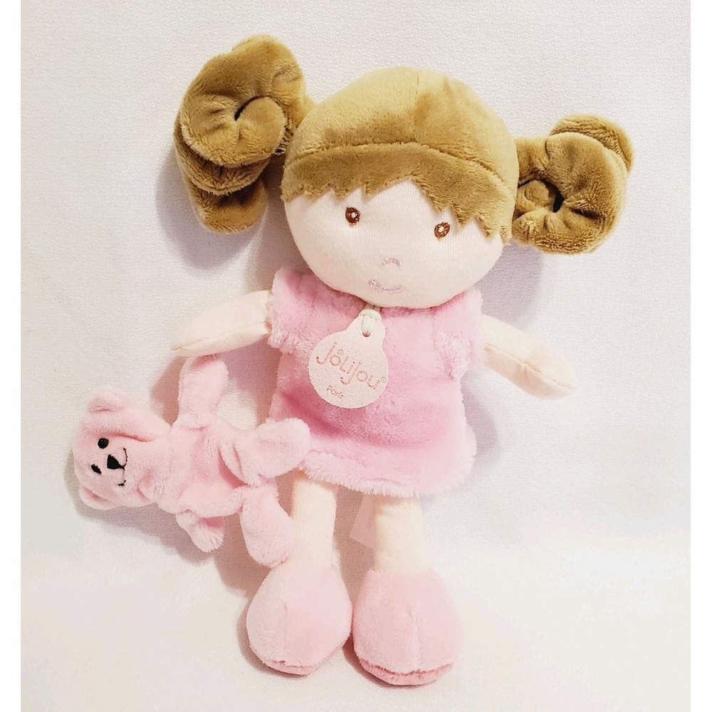 Jolijou Paris Demoiselle My First Doll ROSE 8" Plush w/Pink Bear & Pink Dress